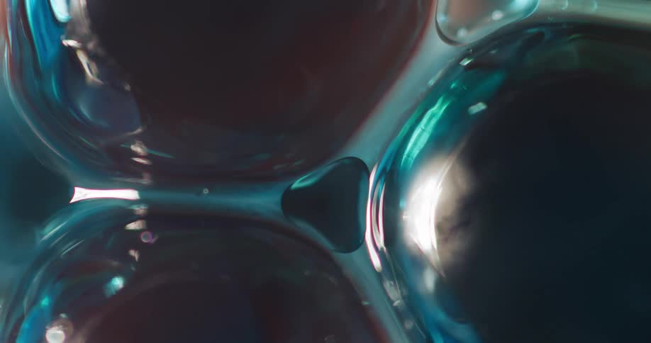 Bubbles floating in liquid flow and reflect light
