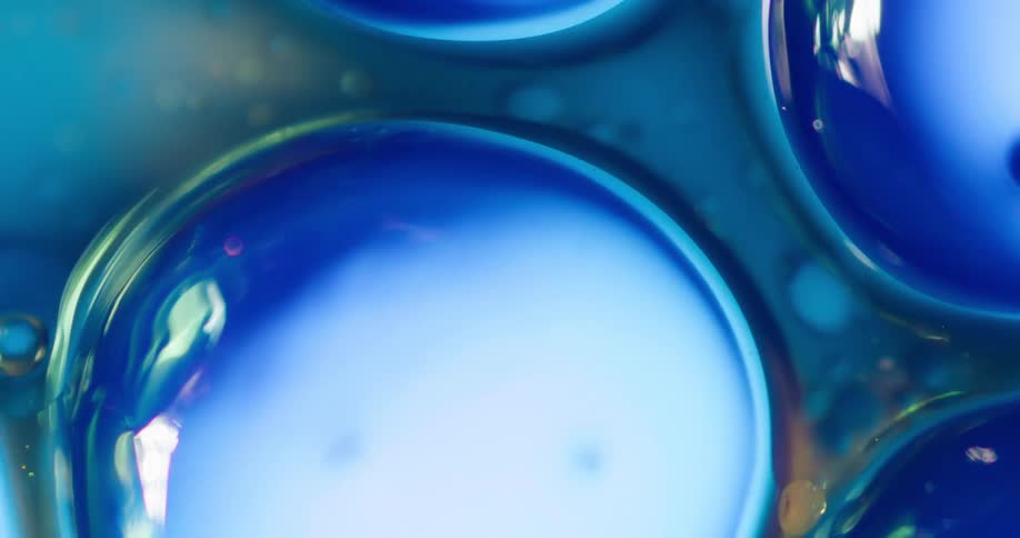 Blue bubbles float around