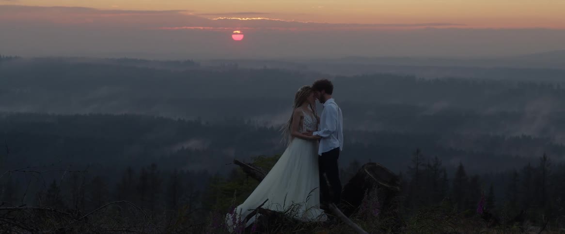 A husband and wife kissing at a wedding