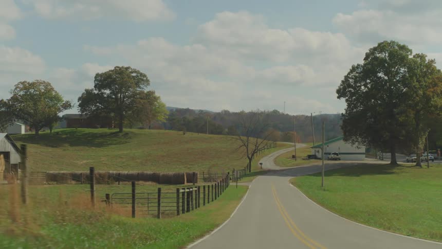A rural neighborhood is displayed during the spring