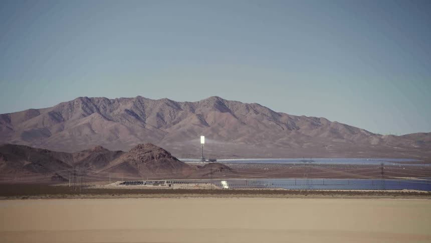 A solar thermal plant in the mojave desert at the base of clark mountain