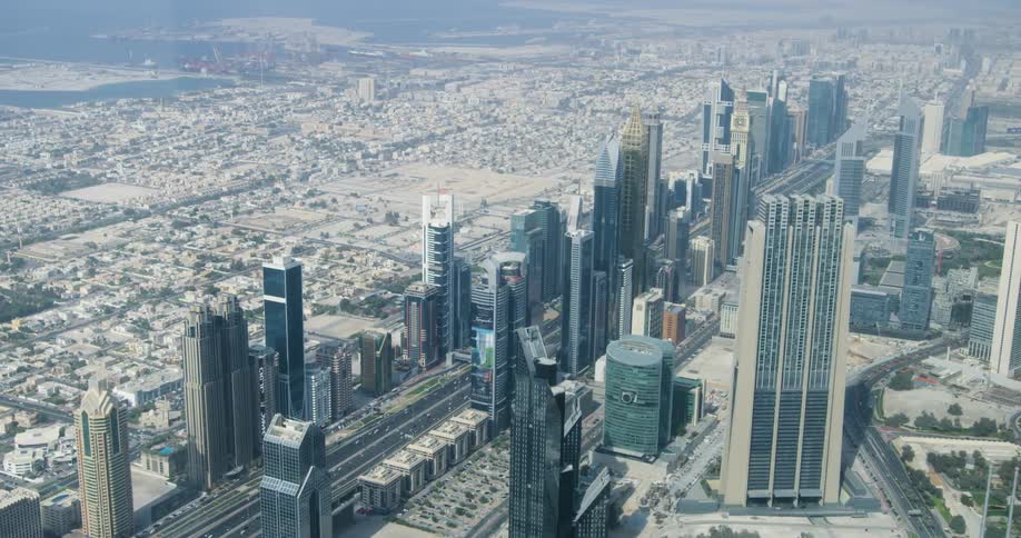 Aerial view of city skyscrapers and office buildings in the city