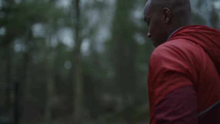 A man walking in the woods