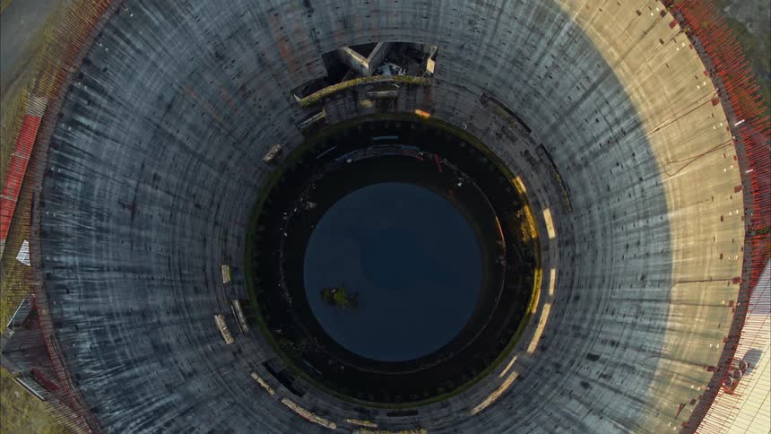 Aerial view looking down into the core of a shutdown nuclear reactor.
