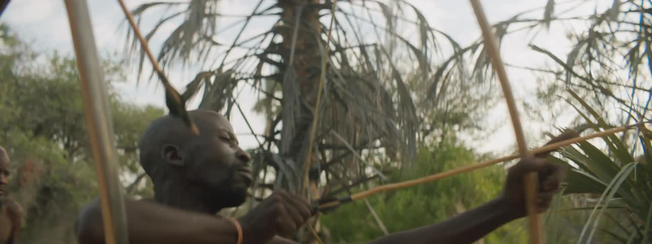 Tribesman shoot arrows together