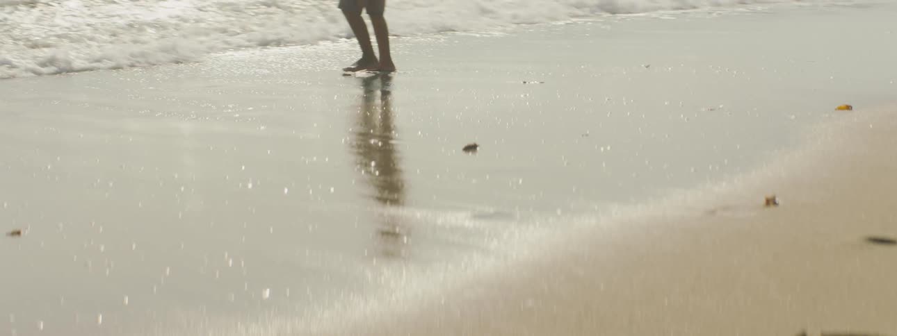 A man playing in the water on the shore