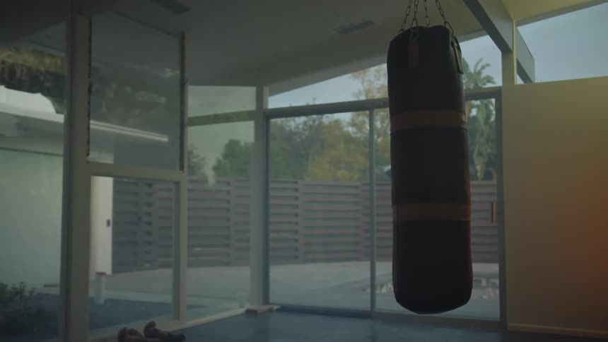 The heavy bag hangs in the gym