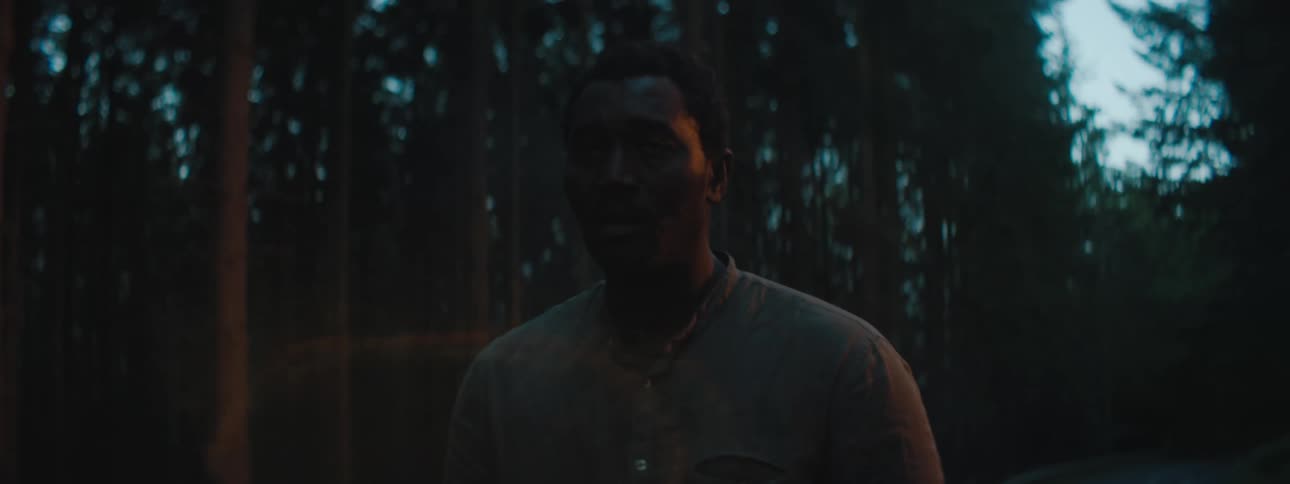 A man is walking through a wooded area