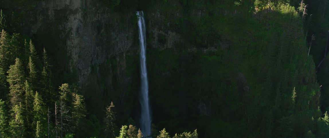 A waterfall crashing down in a forest