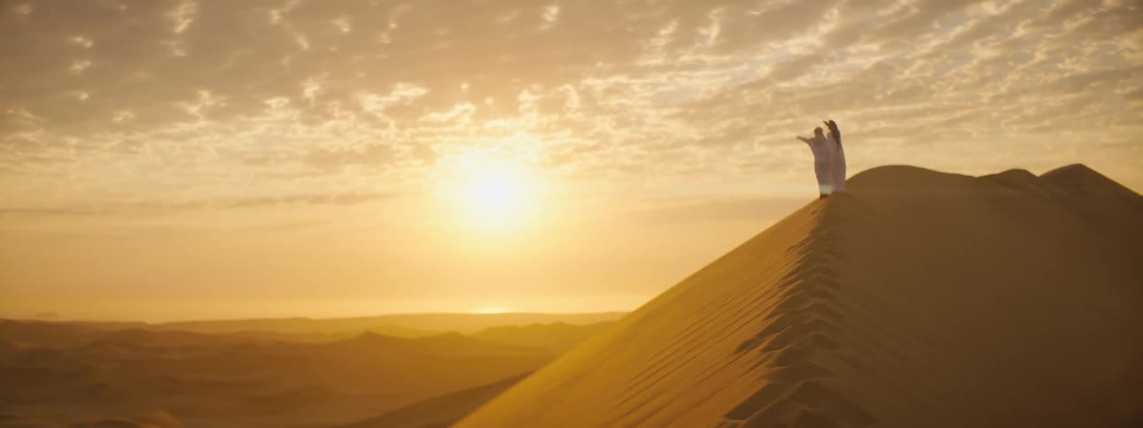 Two people are standing on the dune