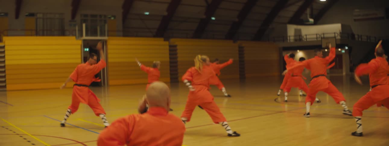 A group of people are practicing martial arts
