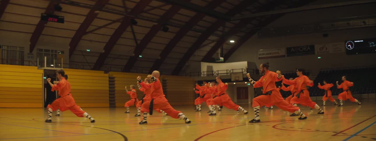 A group practice martial arts together