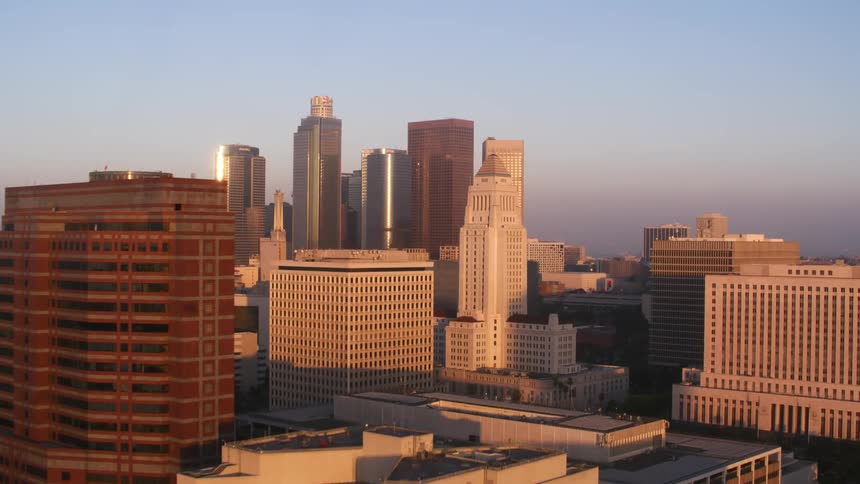 Large buildings in a metropolis in the evening