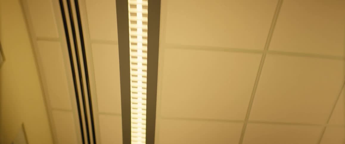 Lights hang from the ceiling