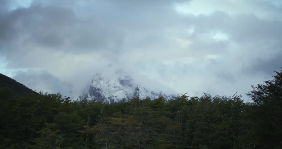 Heavy clouds cover the mountains