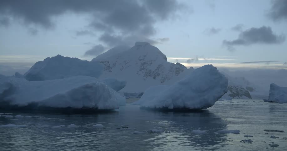 Water flows past a large iceberg