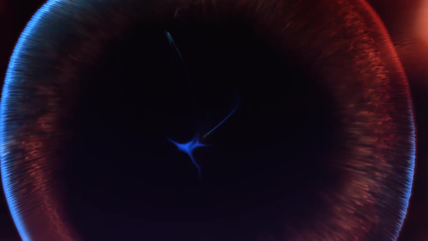 Blue vapor spreads in the center of a red and white circle