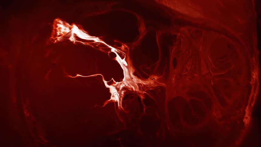 White hot and red lava streaming and swirling