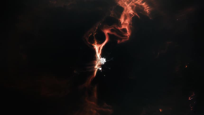 Red smoke rises from a white blob