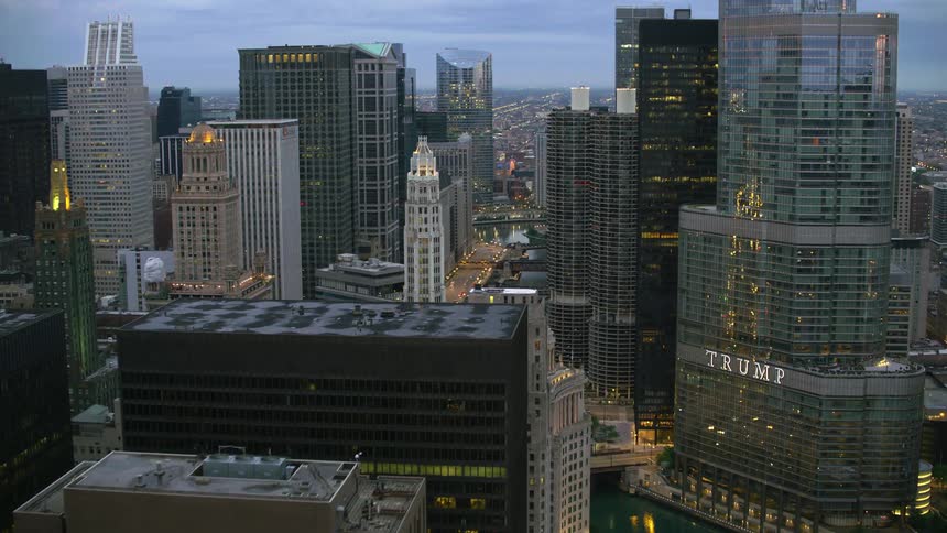 An aerial view of buildings in a city