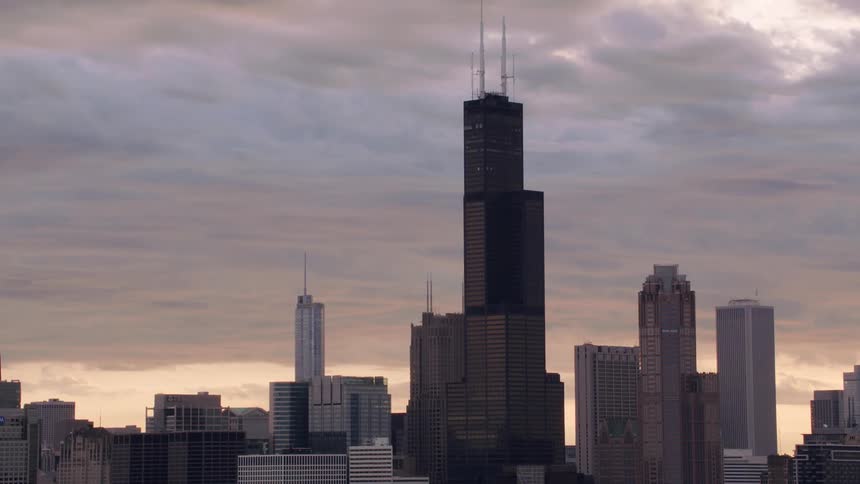 Thick clouds hang over a city