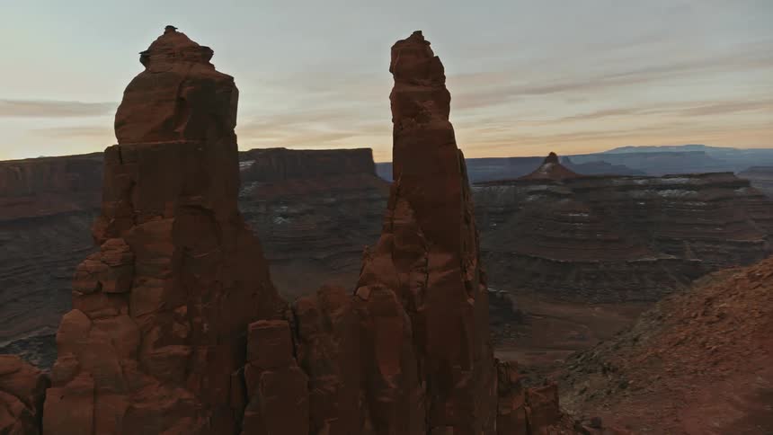A butte within a massive canyon in the evening