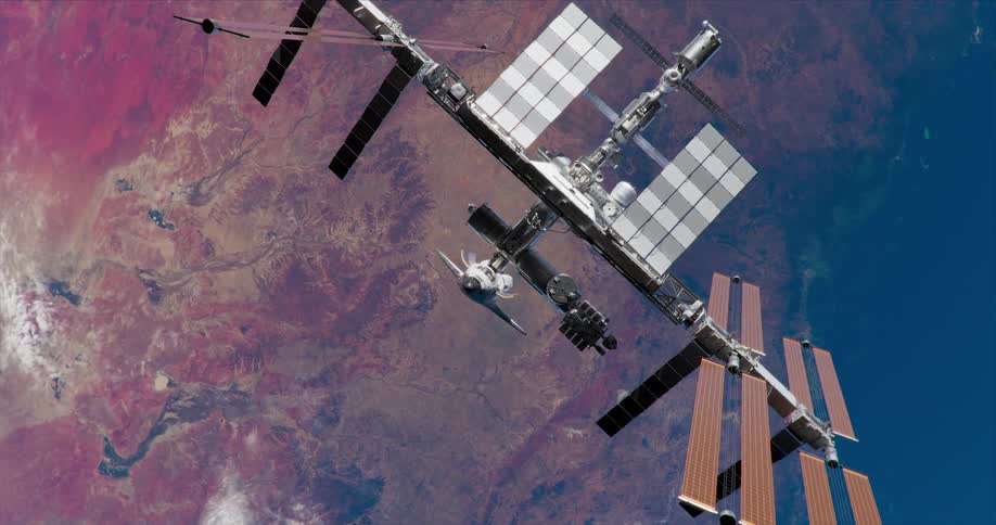 The satellite floats over the planet
