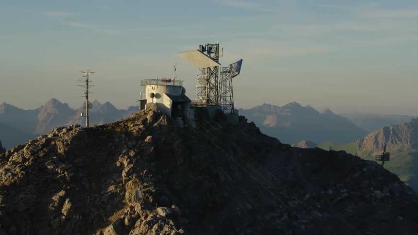 A small weather station sits atop of the Valluga mountain peak
