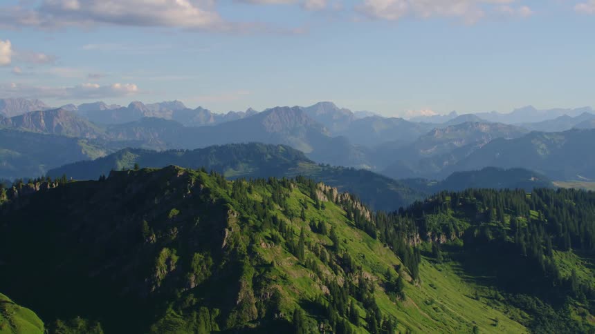 Aerial view of green mountain ranges
