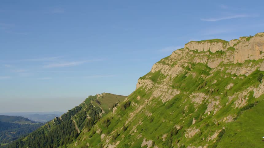 Aerial view of green mountain slope