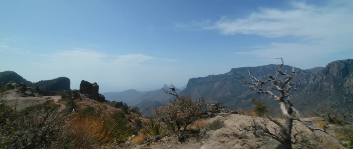A large bird takes off in flight from the top of a mountain