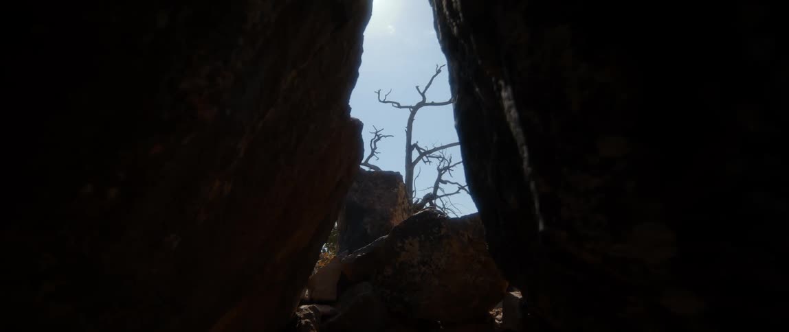The cave leads to strong sunlight