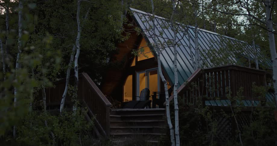 A view of a house in a forest