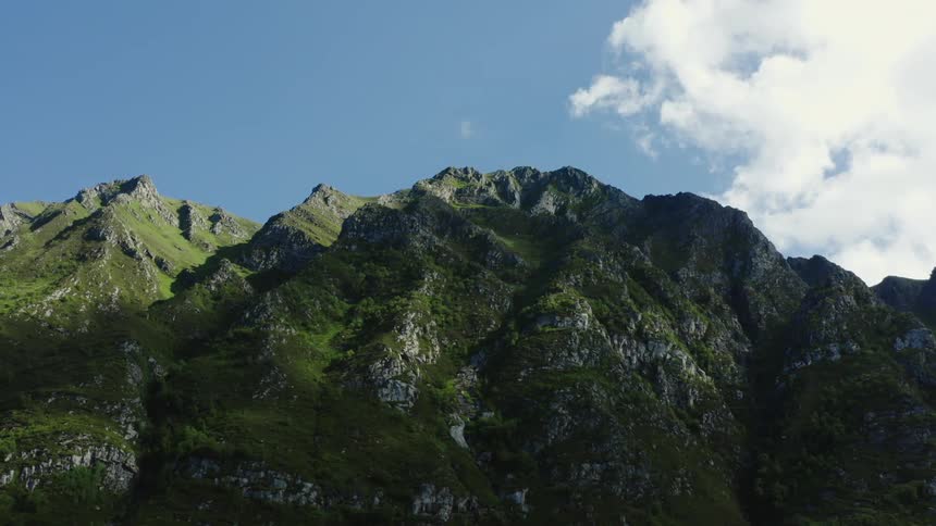 Aerial view of mountains during spring is displayed