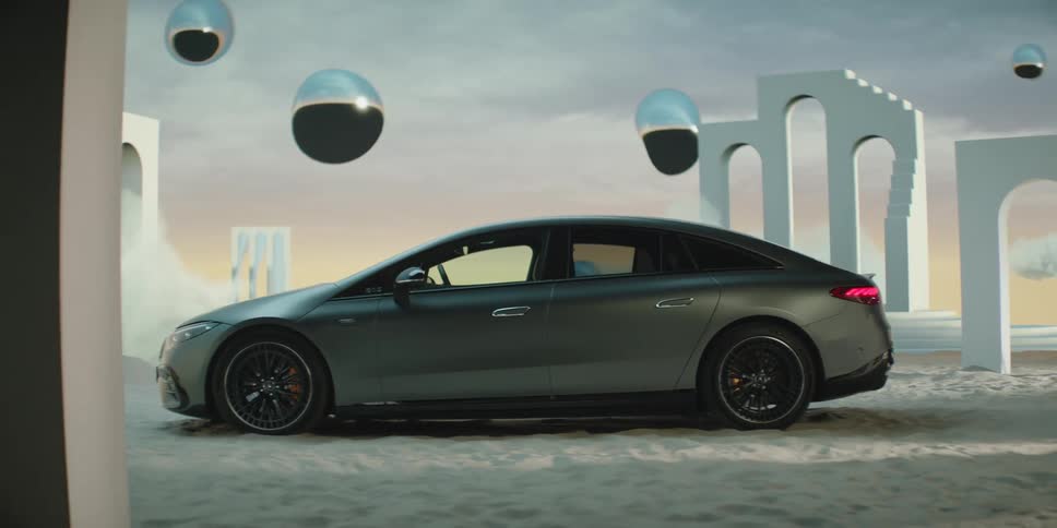 A parked car is on display outdoors