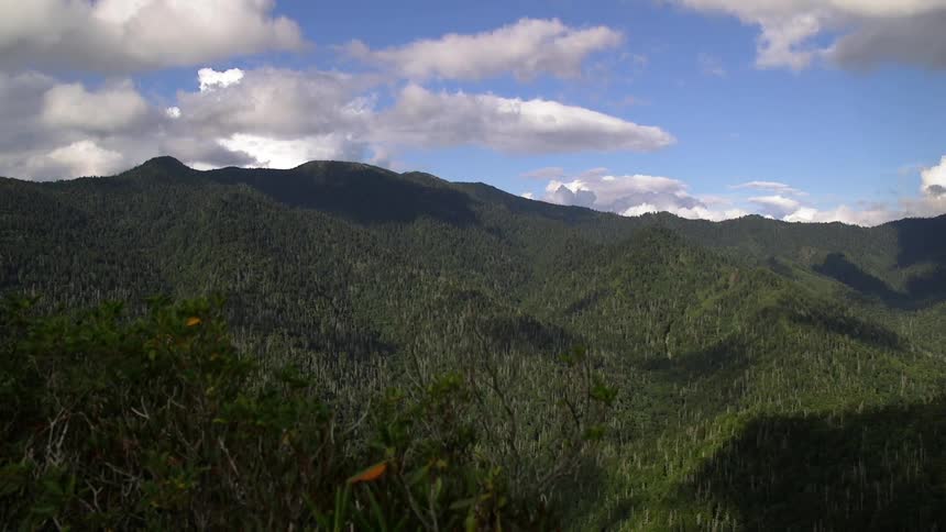 Clouds hovering over mountains