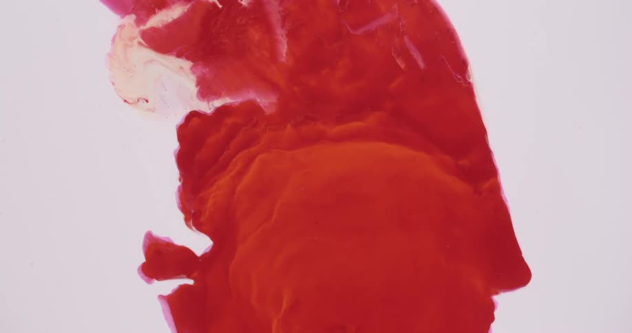 Red paint radiates over a pool of white paint and forms patterns