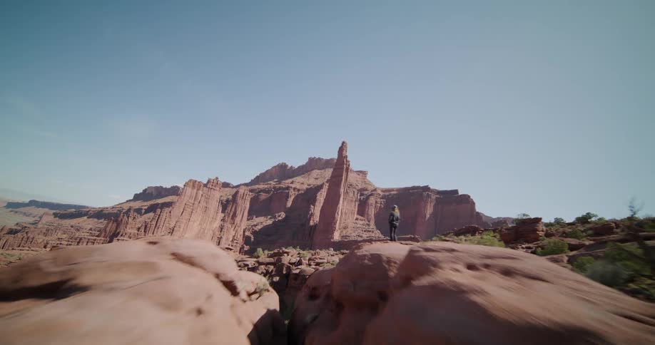 The sky is clear over the canyon