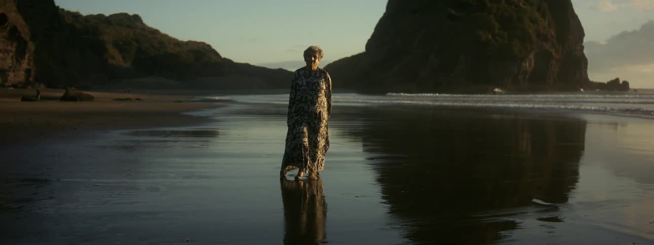 A person is walking on the beach
