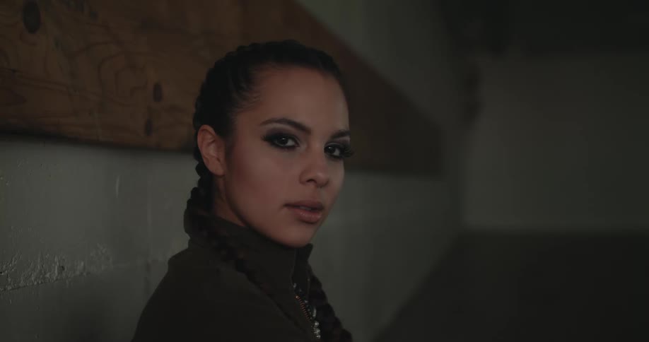A portrait of a woman in a room