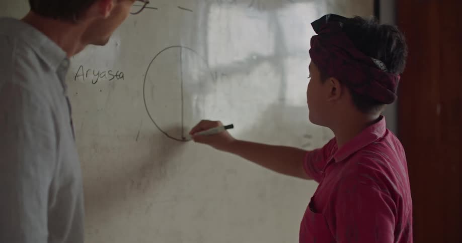 A teacher and student high five in class