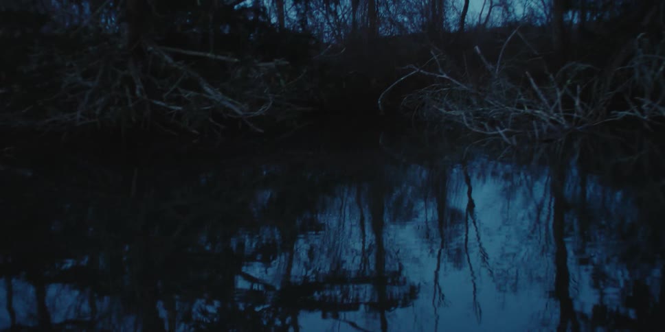 Water ripples slightly as it reflects the sky and nearby vegetation