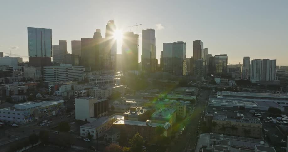 The view is of buildings that are located in the downtown area
