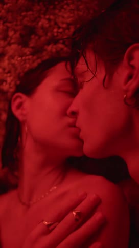 A couple are kissing