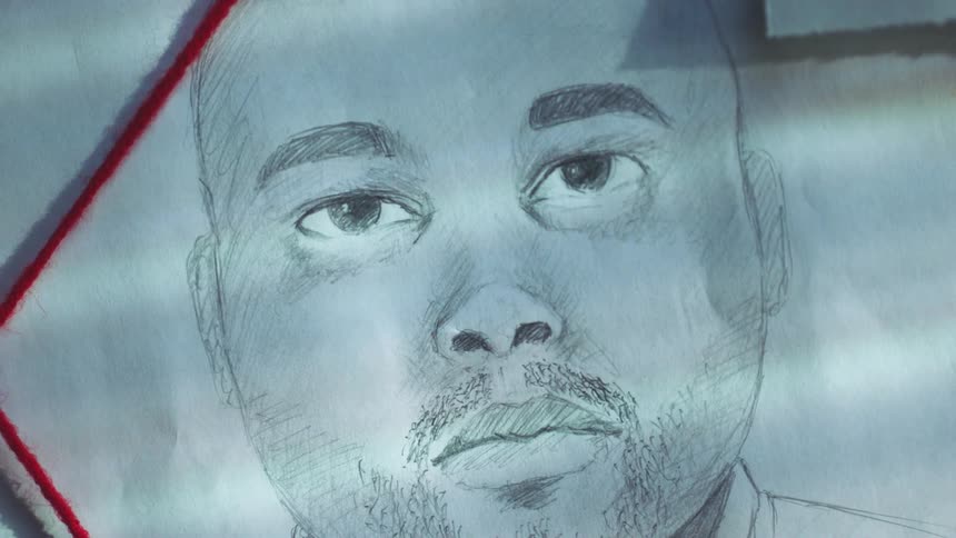 A sketch of a suspect is on the board