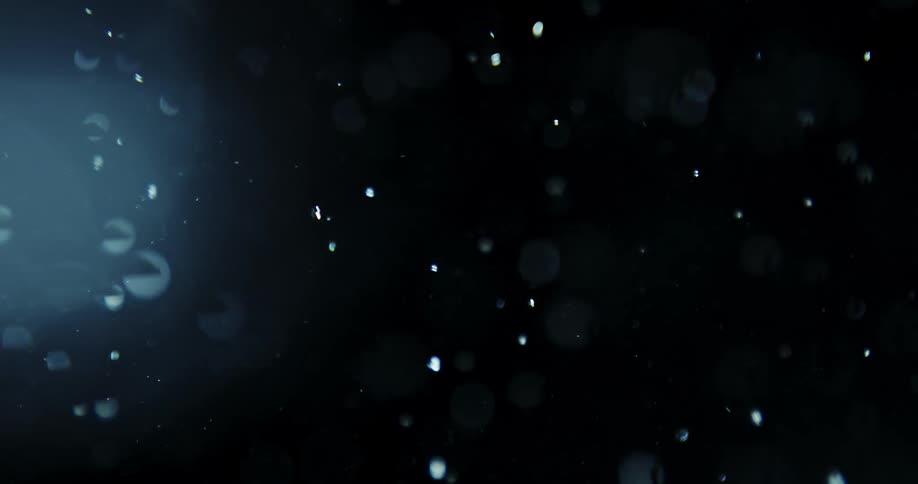 A close up view shows bubbles underwater rising to the surface