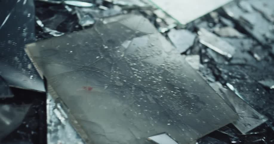 Close up of broken shards of glass