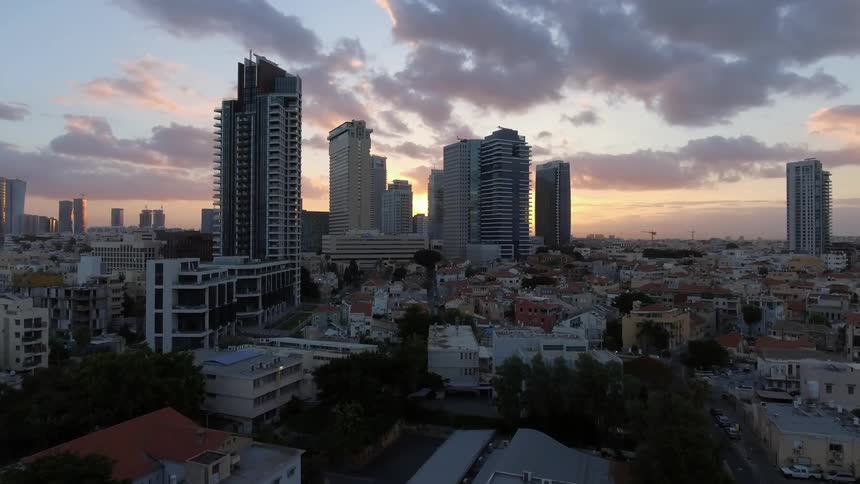 A city at sunset
