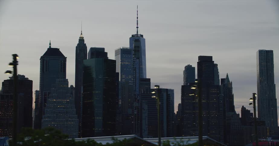 Skyscrapers on the new york city skyline at evening