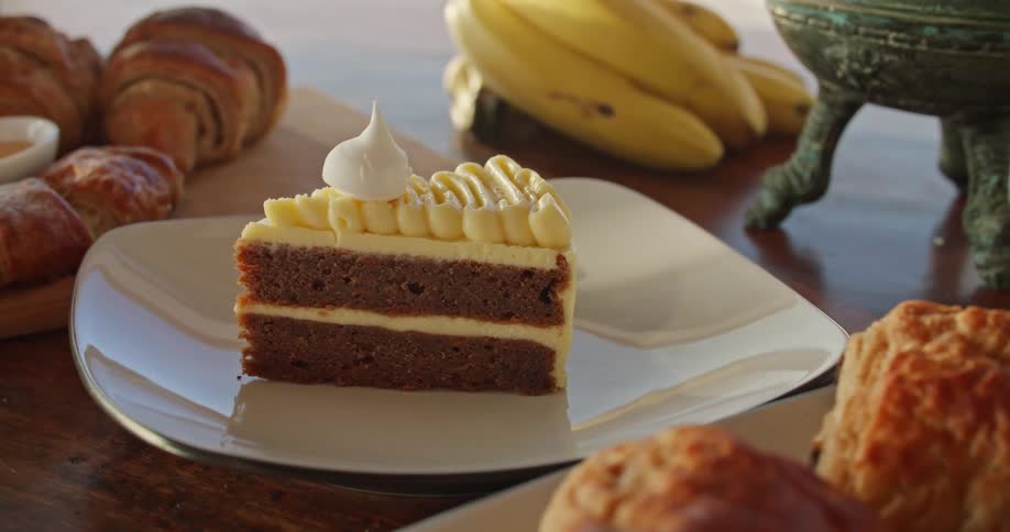 Dessert and food is on display on a table